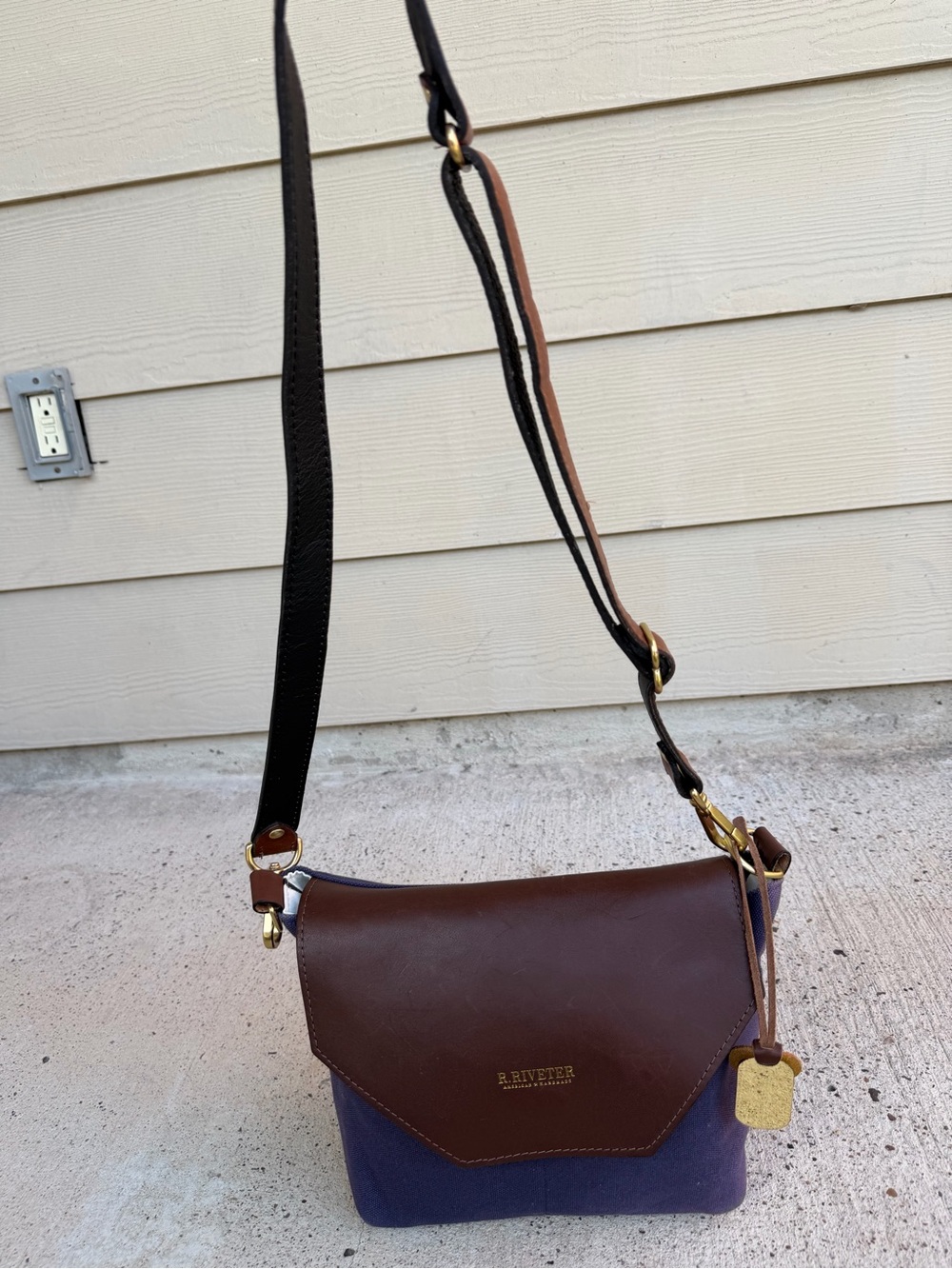 R.Riveter The Patton Navy Canvas Leather Crossbody Bag Limited 2020 Edition
